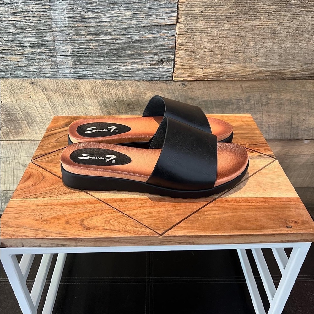 Seven7 black slip on sandals